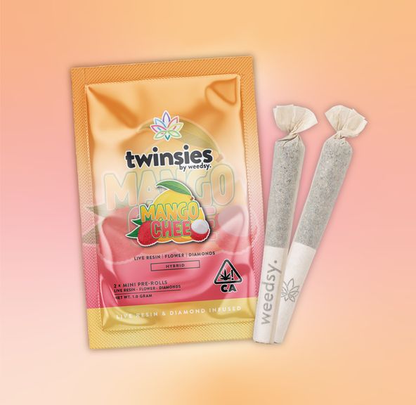 CC WEEDSY TWINSIES MANGO CHEE LIVE RESIN & DIAMOND INFUSED 2-J 1/2 GRAM MINI PREROLLS