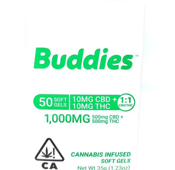 Buddies - 10mg:10mg THC/CBD Capsule 50pc= 500mg:500mg THC/CBD