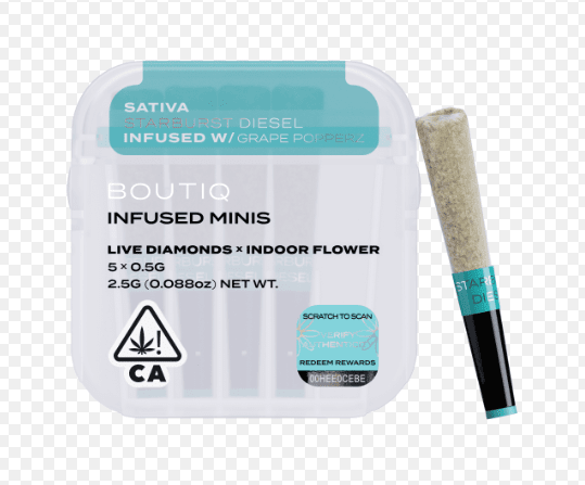 Boutiq Infused Mini Pre-roll 5pk Starburst Diesel x Grape Popperz 2.5g