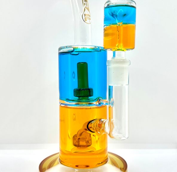 AFG - Bicolor Glycerin Chugger Water Pipe - 9.75" - 14mm F - Blue and Orange
