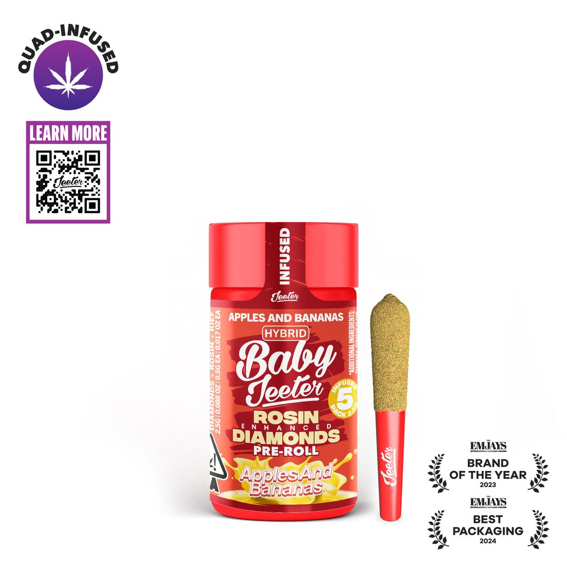 Jeeter | Baby | Quad Infused | Prerolls | 5 x .5g | Apple and Bananas