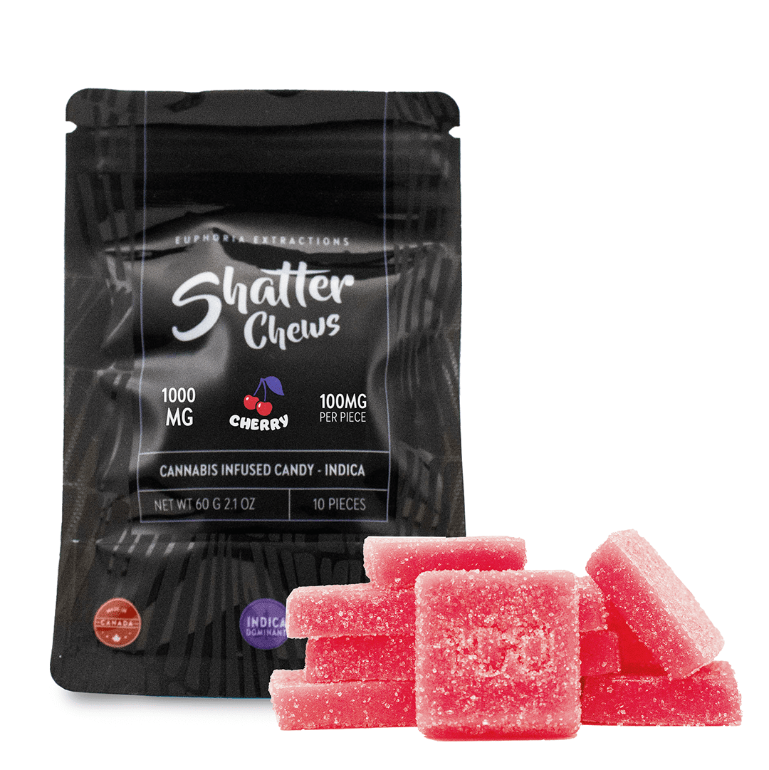 1000mg Indica Cherry Shatter Chews by Euphoria Extractions (100mg x10)