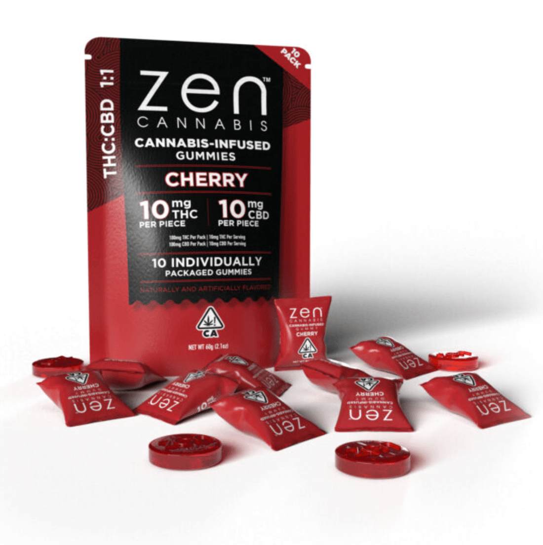 1:1 Cherry 100mgTHC/100mgCBD 10 Pack Gummies