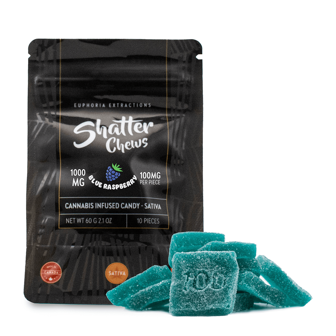 1000mg Sativa Blue Raspberry Shatter Chews by Euphoria Extractions (100mg x10)