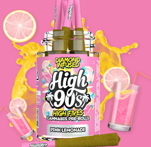 High 90's - Pink Lemonade - 5pk Diamond infused Prerolls - THC:42.24%