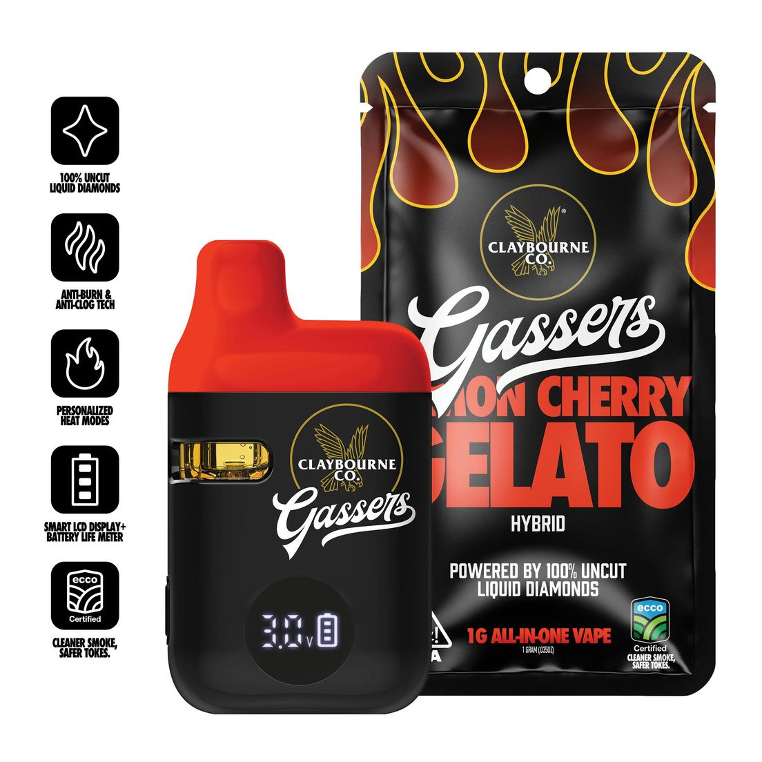 Claybourne Co. - Gassers Liquid Diamonds AIO - 1g - Lemon Cherry Gelato