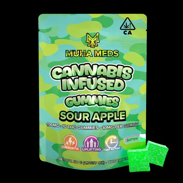 Muha Meds - 100mg Sour Apple (Sativa) Gummies - 50 g