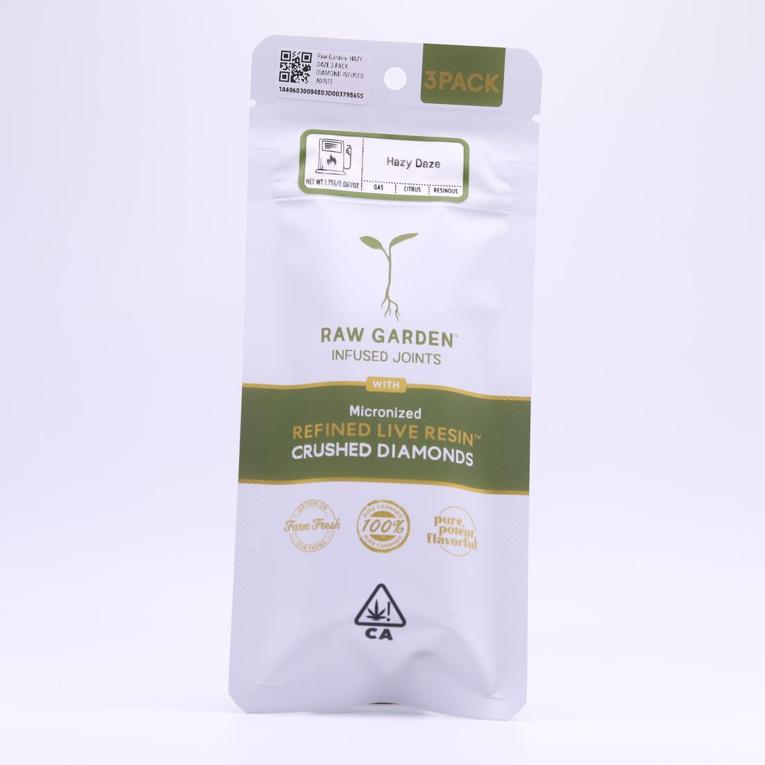 Raw Garden- HAZY DAZE 3 PACK DIAMOND INFUSED JOINTS