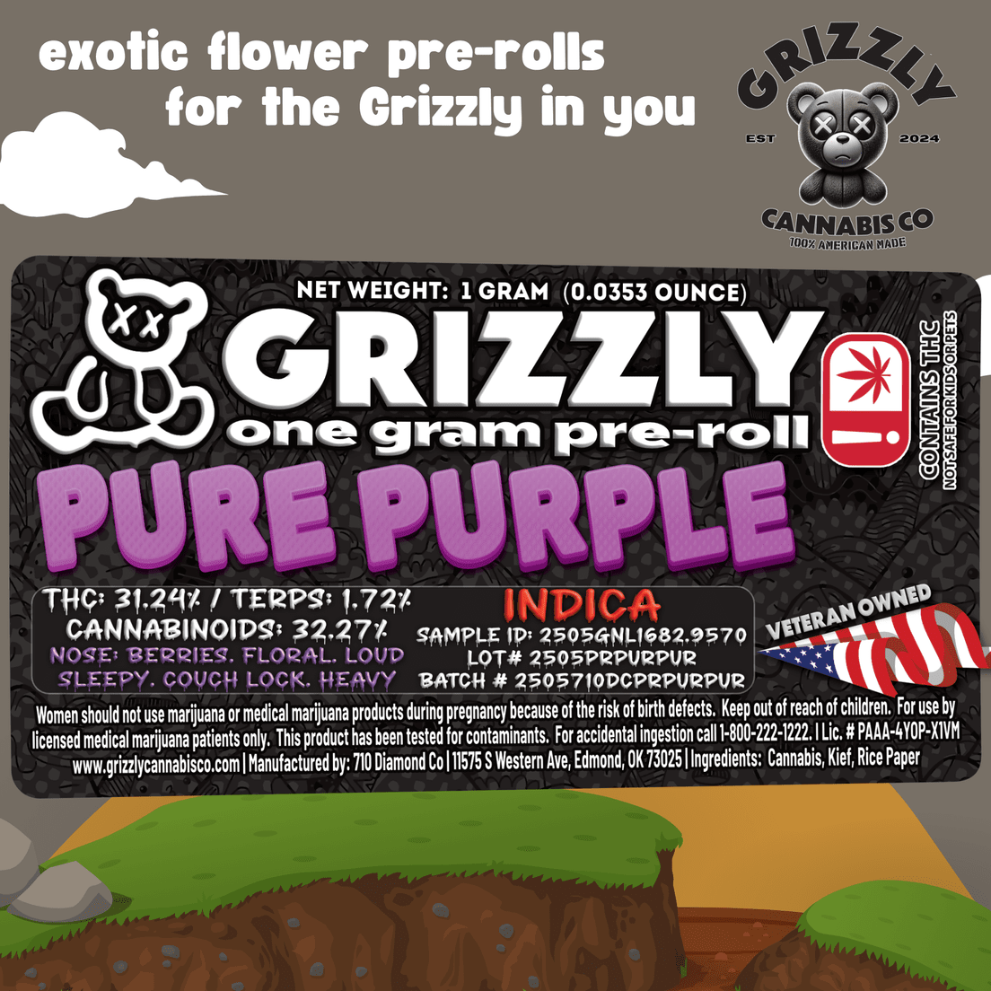 Grizzly 1G Pre Roll (Pure Purple)