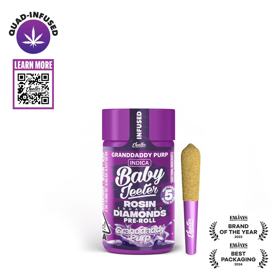 Jeeter - Baby - Quad Infused Prerolls - 5 Pack - 2.5g - Granddaddy Purp