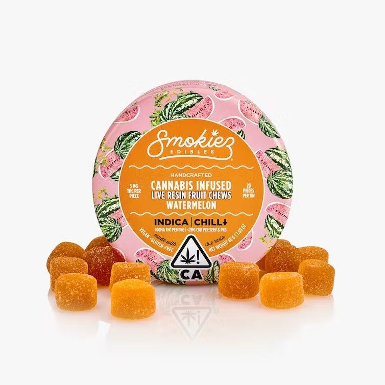 Watermelon Indica 100mg THC Live Resin Fruit Chews - CA