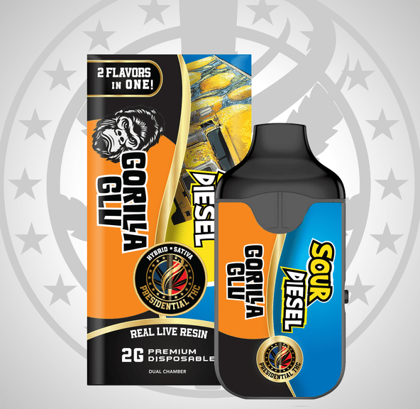 Dual Disposable | Presidential THC | Sour Diesel & Gorilla Glu | Live Resin | 2g