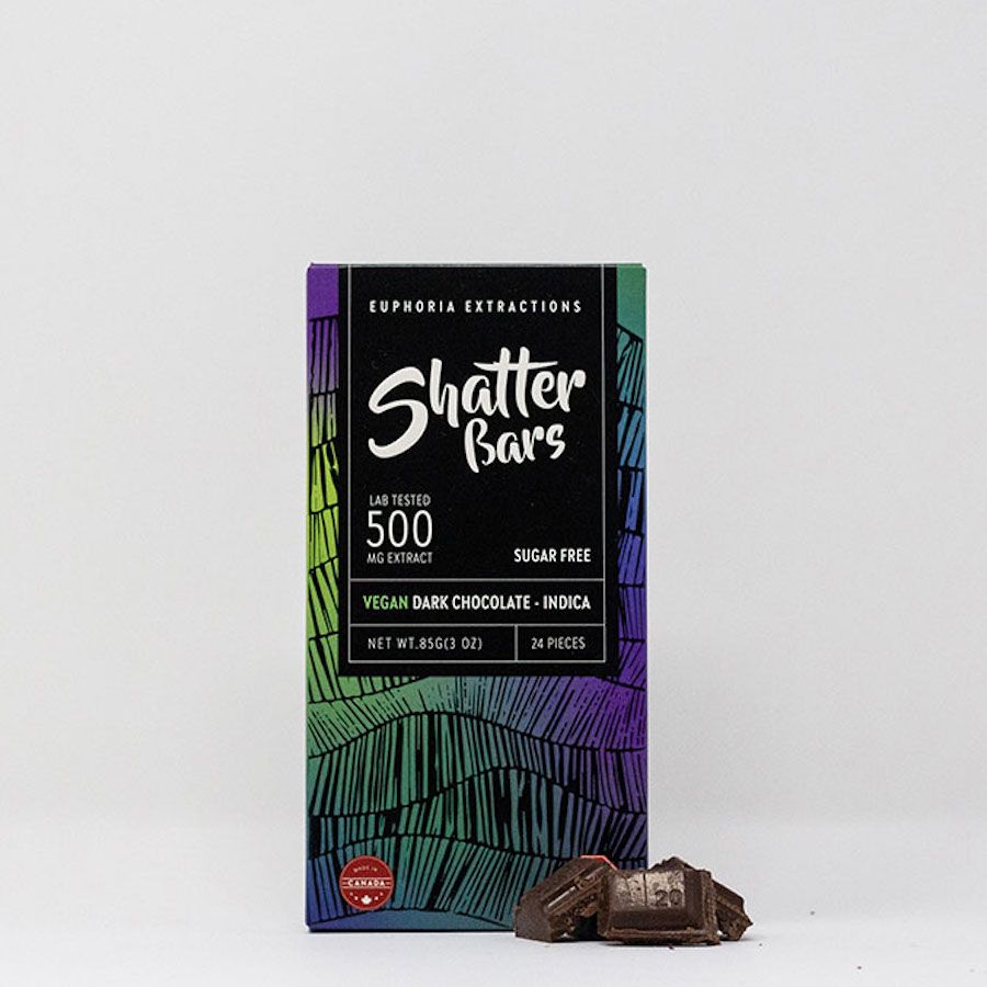 500mg Indica Dark Chocolate Vegan Shatter Bar by Euphoria Extractions