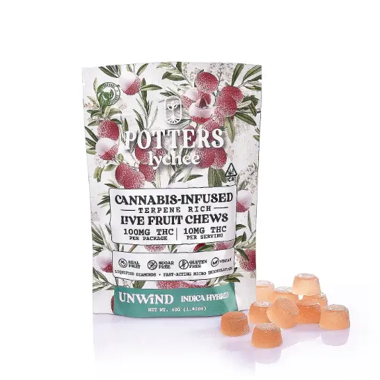 Potters - Lychee Sugar-Free Live Fruit Chews | 100mg 10pk - 40 g