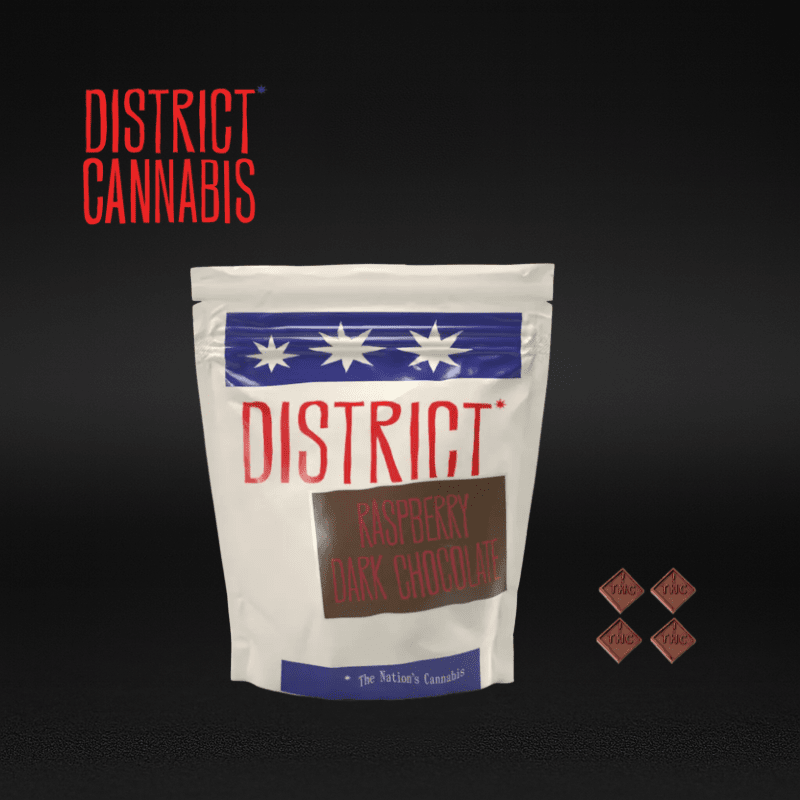 District Cannabis | Raspberry Dark Chocolate THC-Infused Edibles | 20mg THC | 10-Pack (Individually Wrapped) | 200mg THC Total