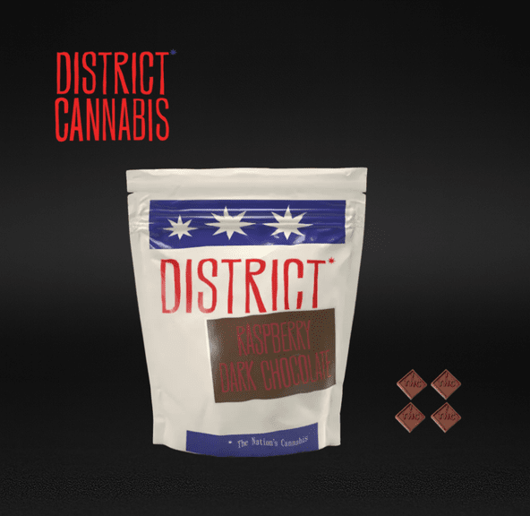 District Cannabis | Raspberry Dark Chocolate THC-Infused Edibles | 20mg THC | 10-Pack (Individually Wrapped) | 200mg THC Total