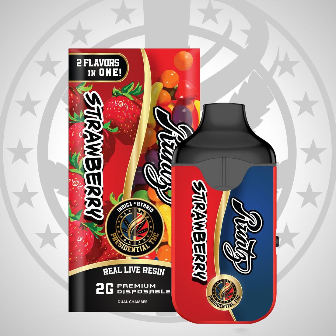 PRESIDENTIAL THC STRAWBERRY/RUNTZ LIVE RESIN DUAL CHAMBER DISPOSABLE 2G
