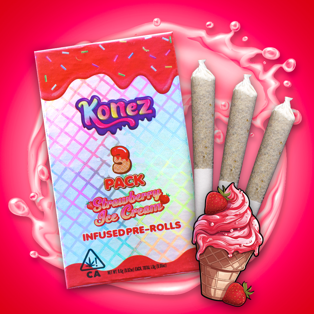 Strawberry Ice Cream Infused Pre Rolls 3 Pack 1.8g - KONEZ