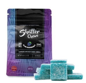 200mg Indica Blue Raspberry Shatter Chews by Euphoria Extractions (20mg x10)