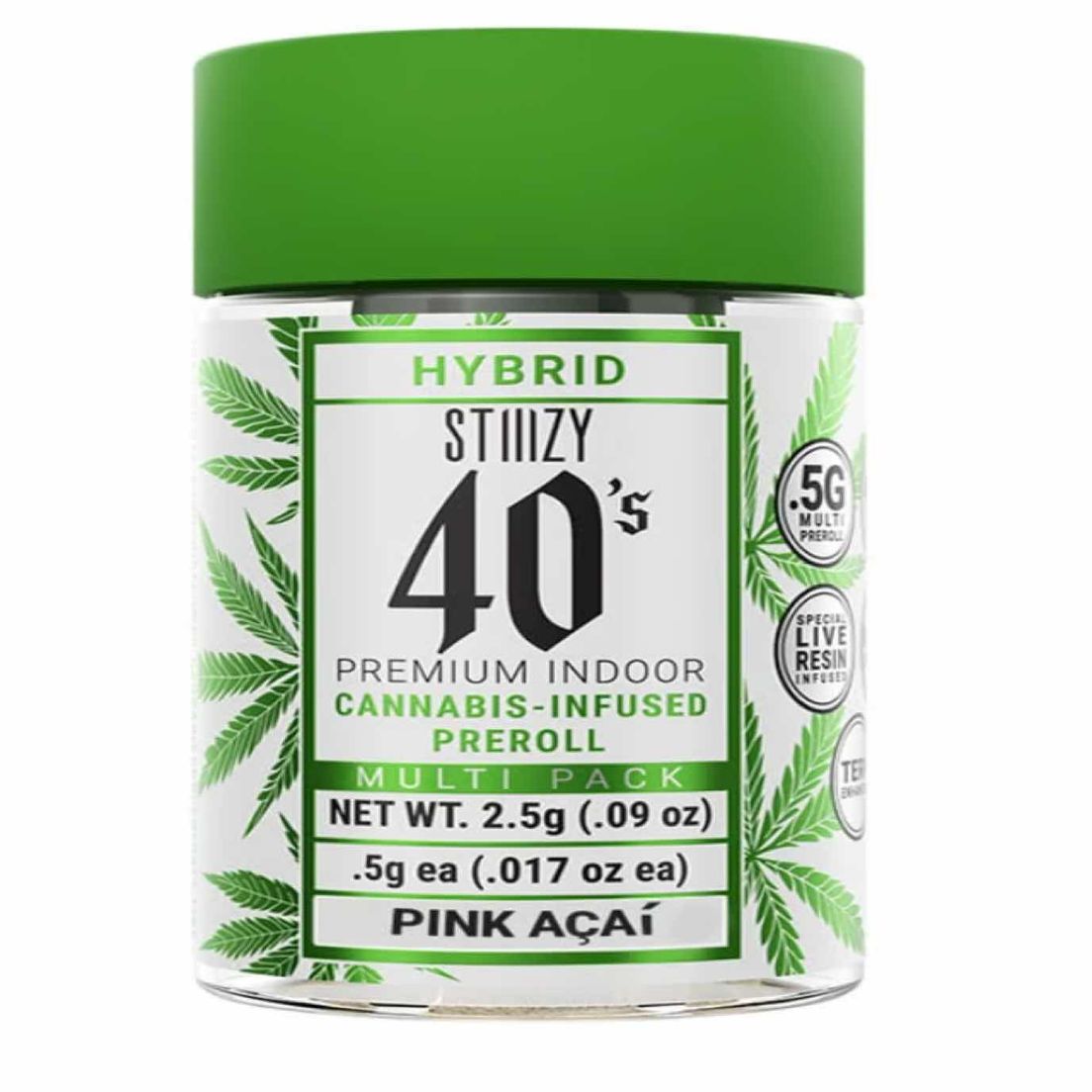 Stiiizy 40's - Infused Pre-rolls ( 5 pack ) - Pink Acai - THC: 47.30%
