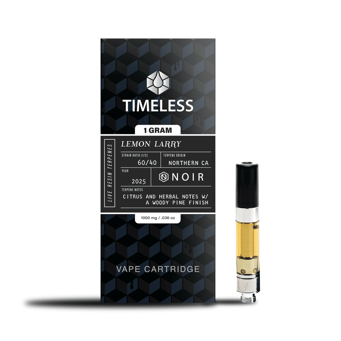 Timeless Vapes - NOIR Lemon Larry 1000mg Vape Cartridge (Live Resin) 1g