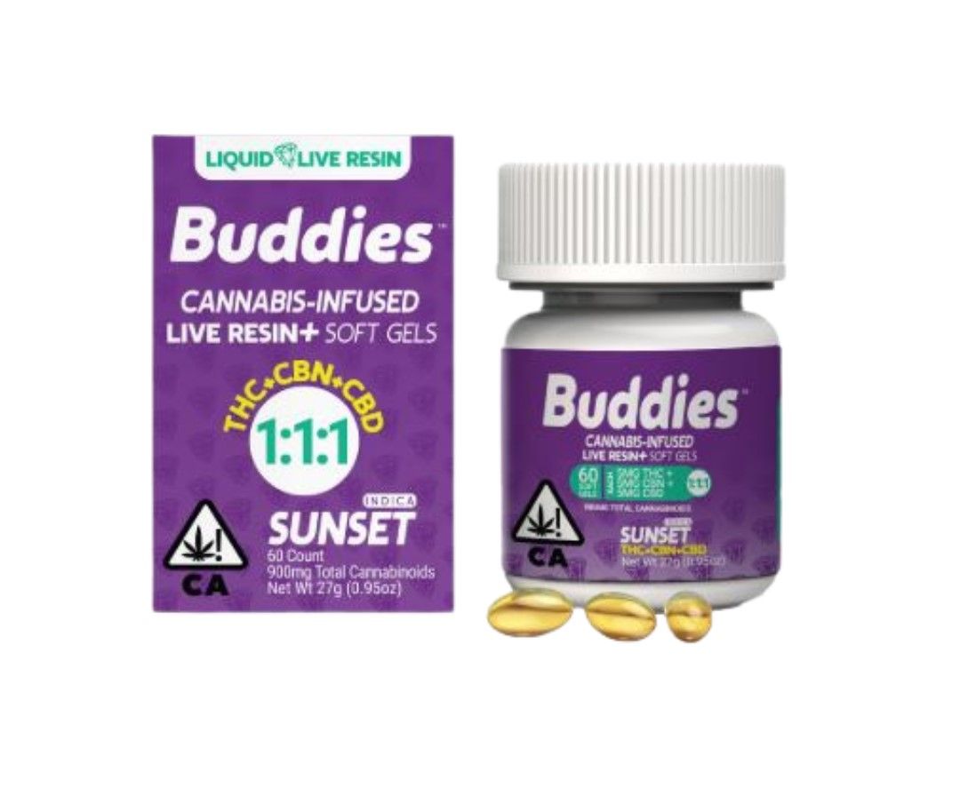 Buddies Live Resin CBN Capsules Sunset 60pk 1:1:1