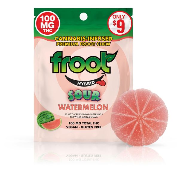 Froot Sour Watermelon Gummy 100mg THC Single Cut to Dose