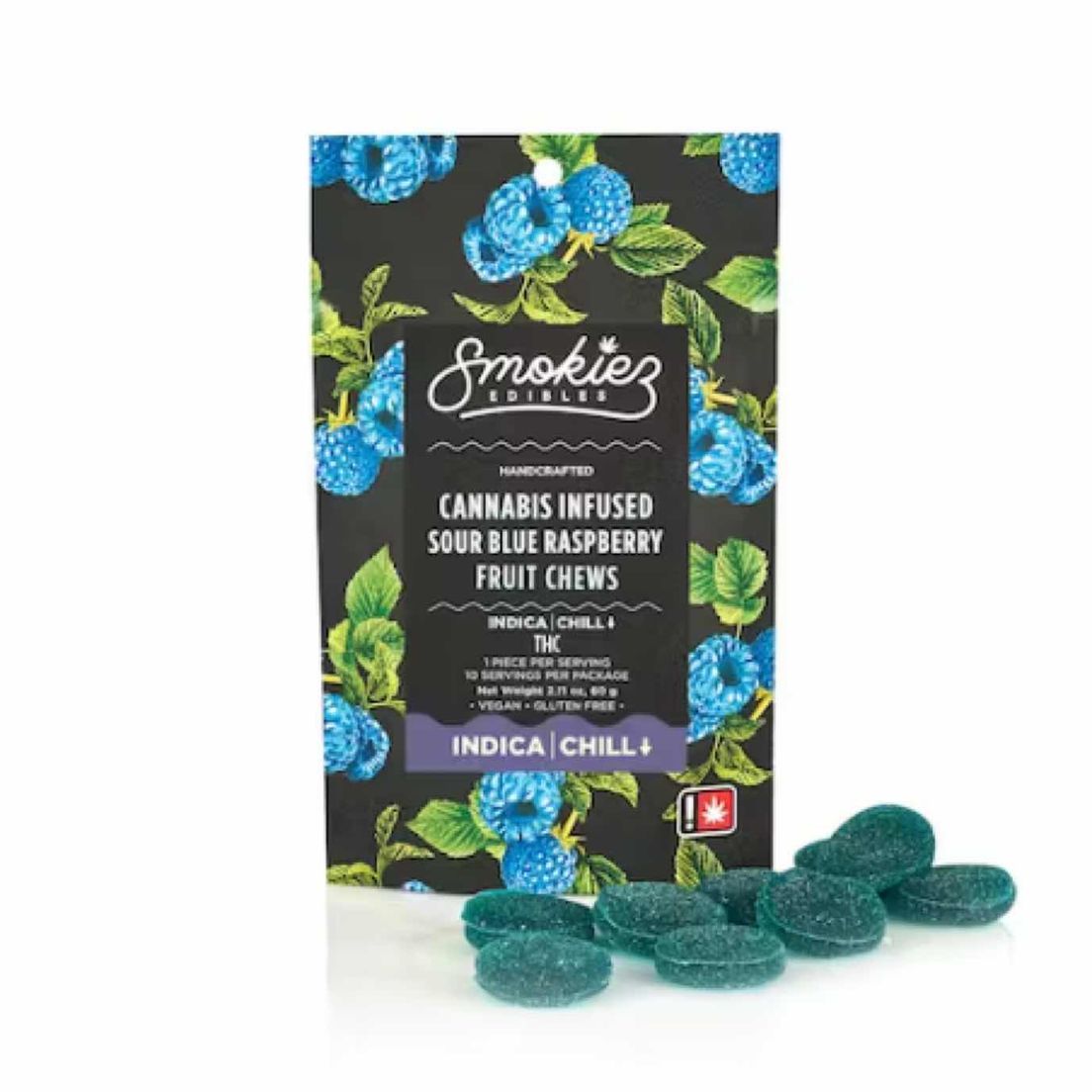 Sour Blue Raspberry Indica 100mg THC Fruit Chews