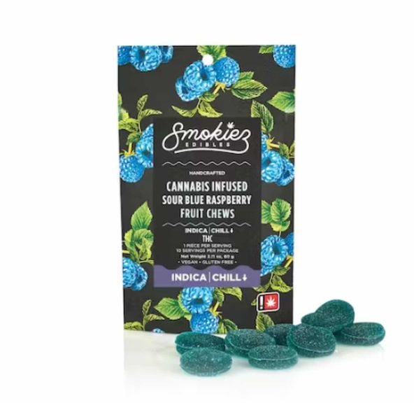 Sour Blue Raspberry Indica 100mg THC Fruit Chews