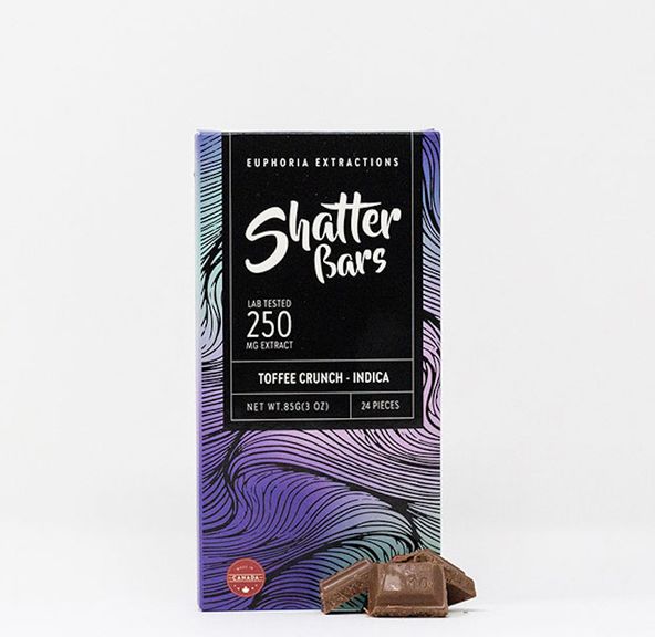 250mg Indica Toffee Crunch Shatter Bar by Euphoria Extractions