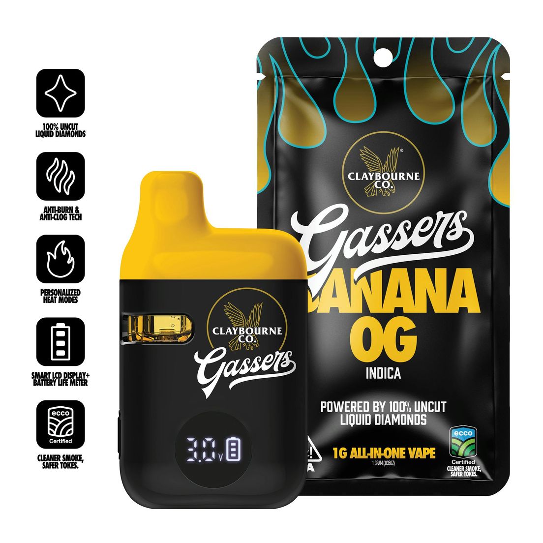 Claybourne Co. - Gassers Liquid Diamonds AIO - 1g - Banana OG