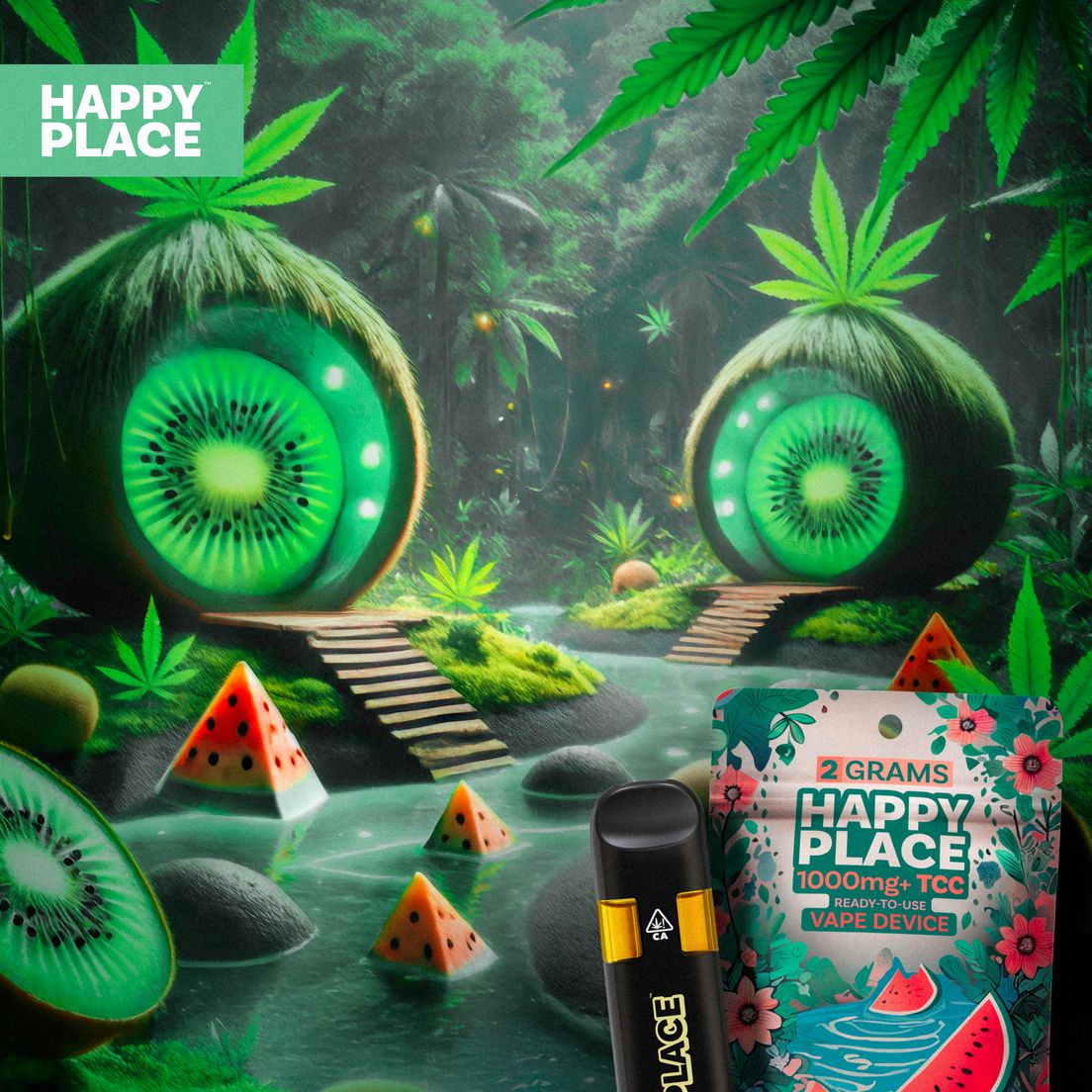 Happy Place - Kiwi Watermelon 2 Gram - ALL-IN-ONE