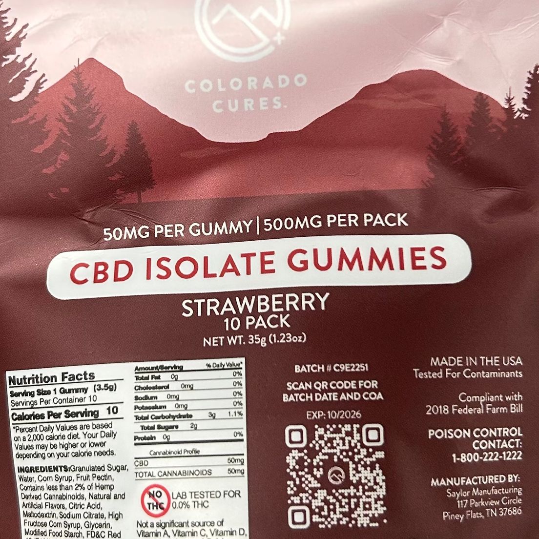 Colorado Cures - CBD Isolate Gummies 500mg (10pk) - Strawberry