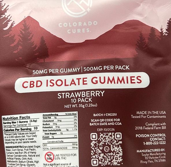 Colorado Cures - CBD Isolate Gummies 500mg (10pk) - Strawberry