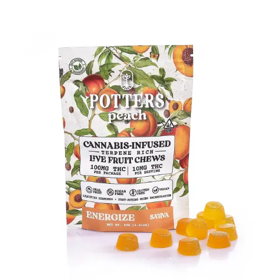 Potters - Peach Sugar-Free Live Fruit Chews | 100mg 10pk - 40 g