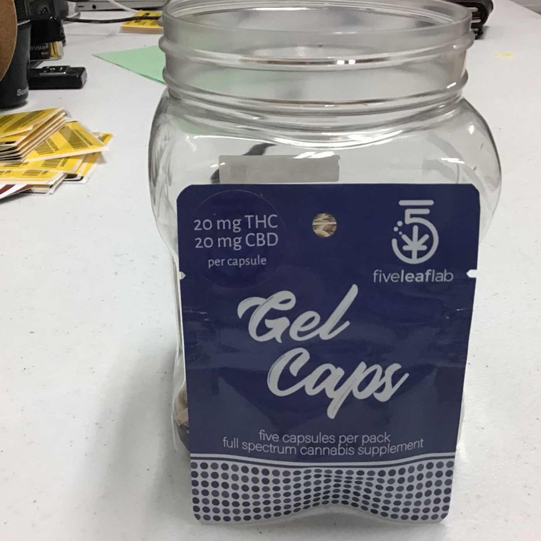 5 leaf labs Gel Cap 20mg THC 20mg CBD 30 pack