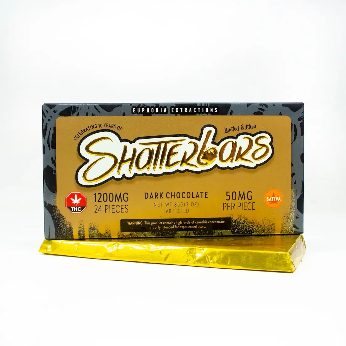 1200mg Sativa Dark Chocolate Vegan Shatter Bar by Euphoria Extractions GOLDEN TICKET INSIDE