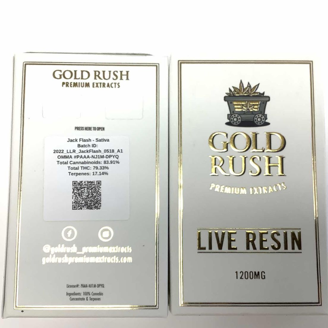 Gold Rush 1g Live Resin cart Jack Flash