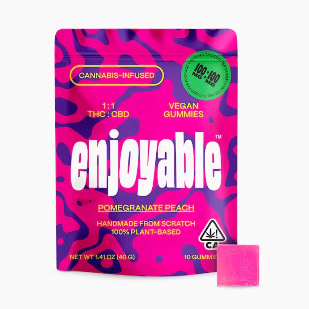 1:1 THC:CBD Pomegranate Peach Vegan Gummies 100mg:100mg