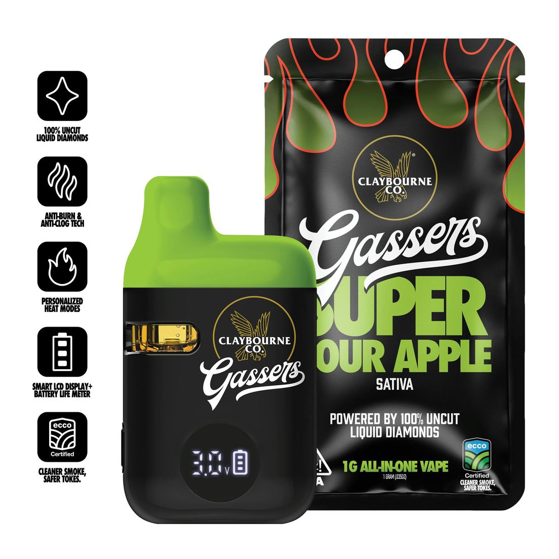 Claybourne Co. - Gassers Liquid Diamonds AIO - 1g - Super Sour Apple