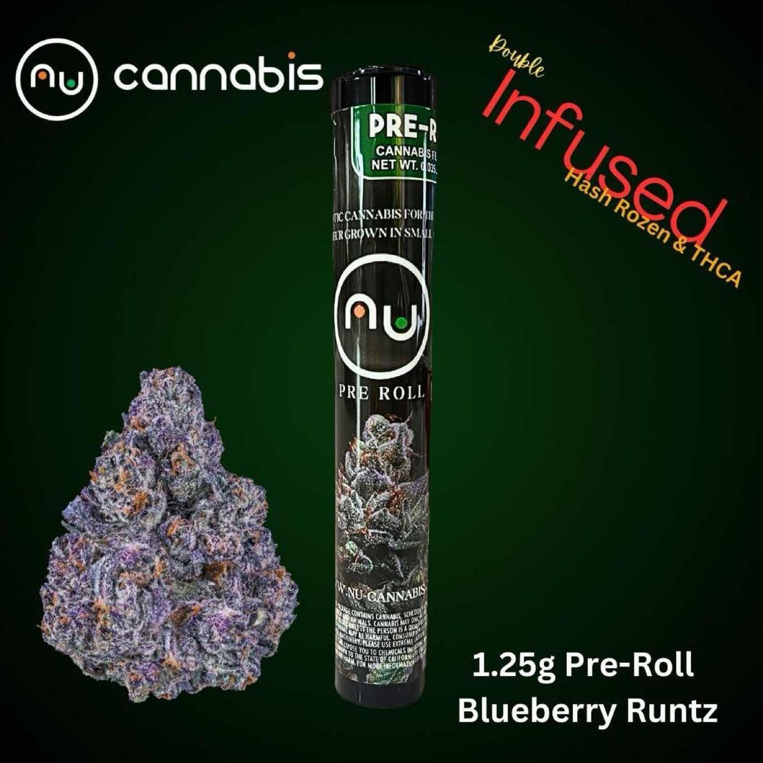 NU ~ BLUEBERRY RUNTZ PRE-ROLLS 1.25G INFUSED HASH/THCA
