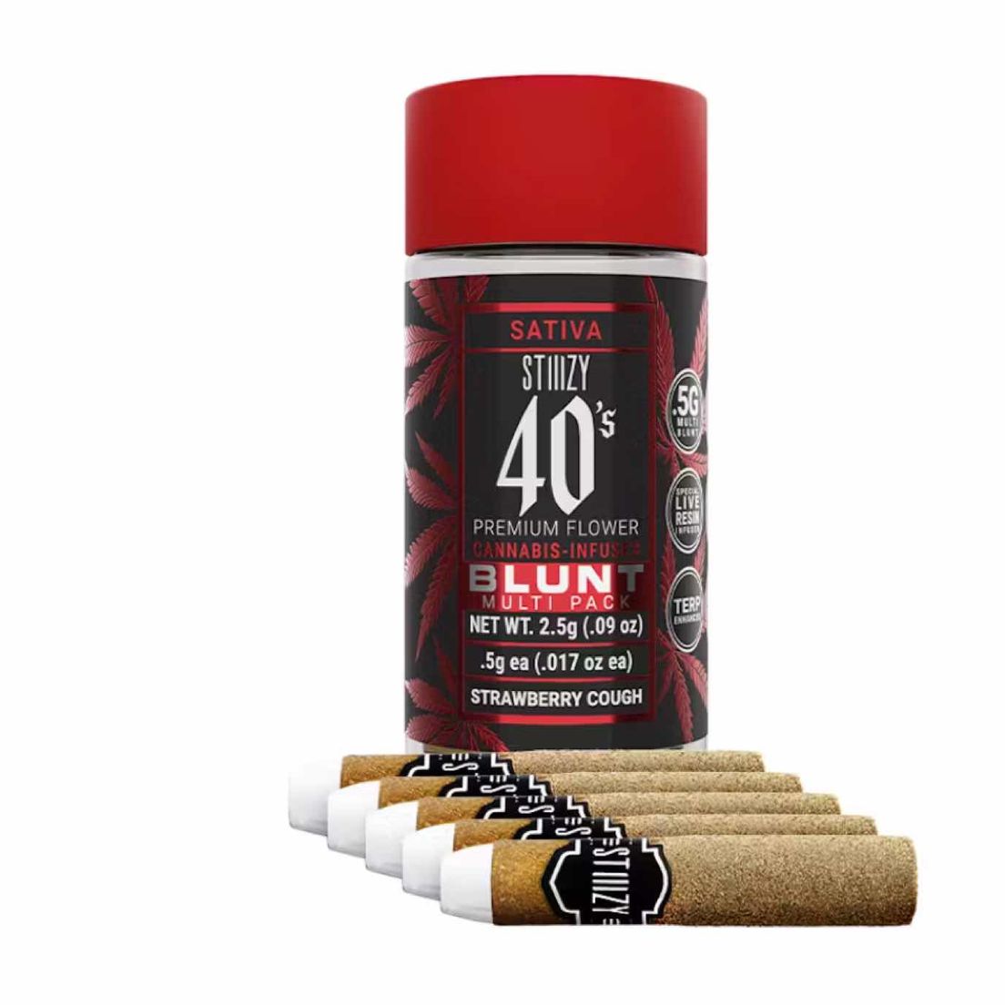 STIIIZY - 40 Mini Blunts- Strawberry Cough - 2.5g ( 5 pack ) THC : 40.59%