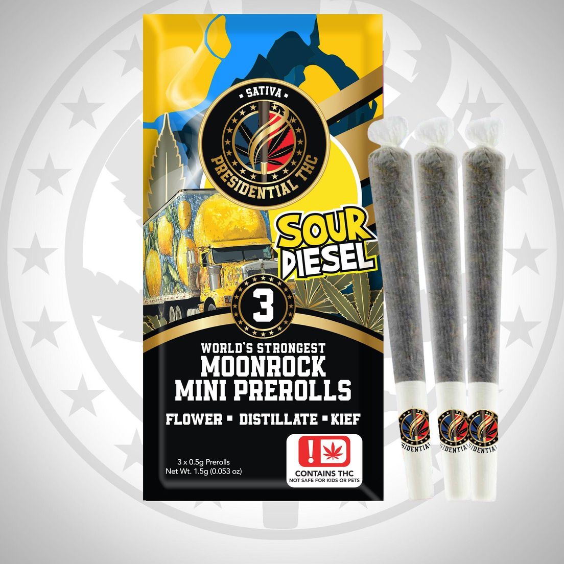 Moon Rock Infused Mini Preroll 3 pack by Presidential - Sour Diesel