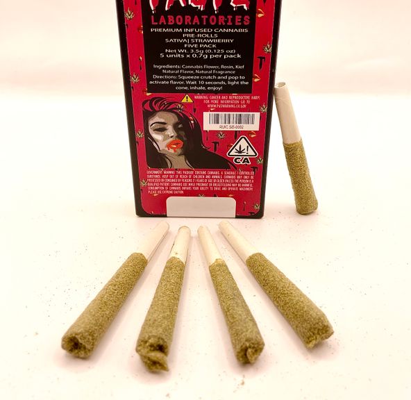 3.5g Strawberry (Sativa) 5-Pack Rosin Infused Prerolls - Taste