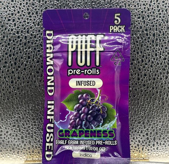 Puff - Grapeness Diamond Infused - 5 Pack Prerolls 2.5g