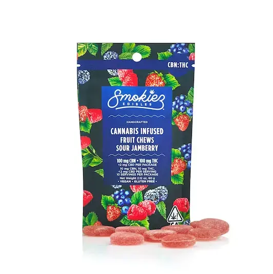 Smokiez Fruit Chews Sour Jamberry 100mg THC / 100mg CBN 1:1