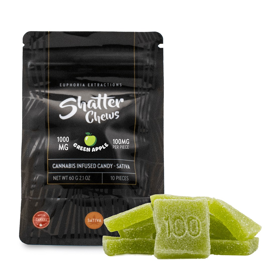 1000mg Sativa Green Apple Shatter Chews by Euphoria Extractions (100mg x10)