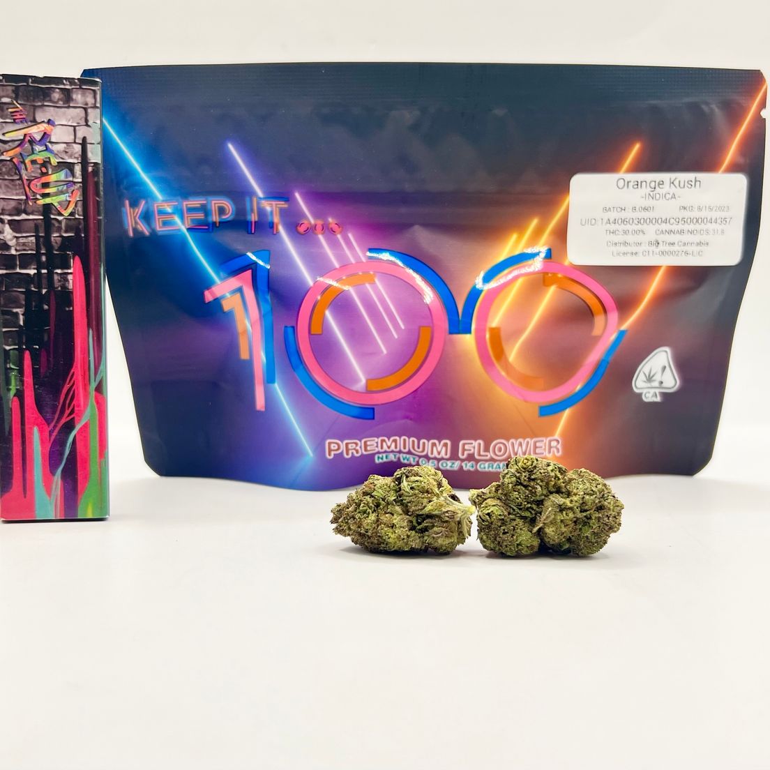 PRE-ORDER ONLY *Deal! $75 1/2 oz. Orange Kush (30%/Indica) - Keep it 100 + Rolling Papers