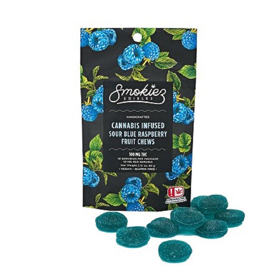 Sour Blue Raspberry Fruit Chews - 100 mg THC - OK