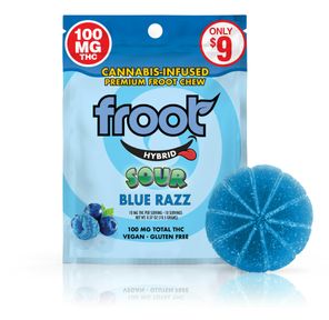 Froot Sour Blue Razz Gummy 100mg THC Single Cut to Dose